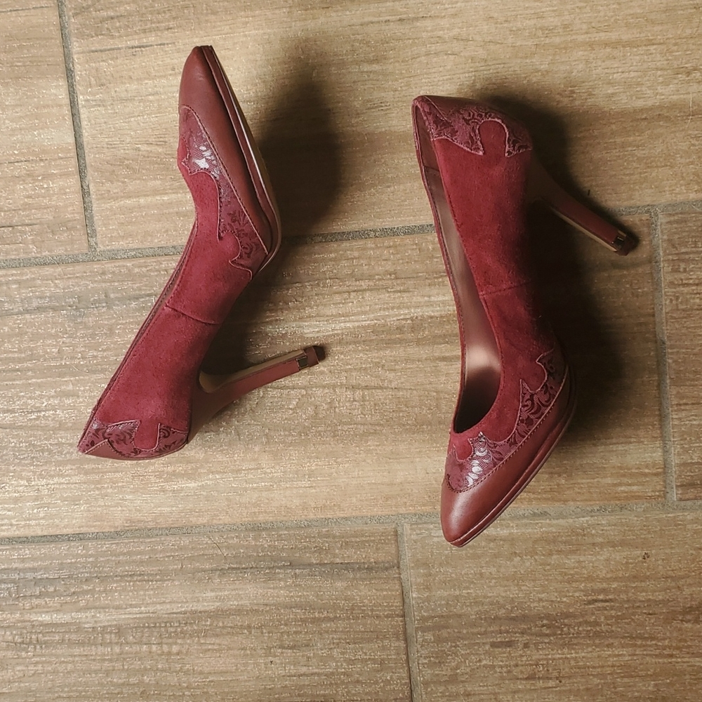 Reba Paulie Embellished Western Theme Leather Pumps.